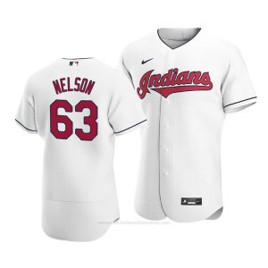 Camiseta Beisbol Hombre Cleveland Indians Kyle Nelson Autentico Primera 2020 Blanco