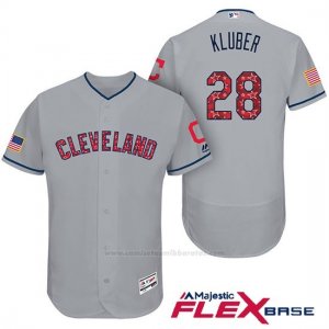 Camiseta Beisbol Hombre Cleveland Indians 2017 Estrellas y Rayas Corey Kluber Gris Flex Base