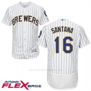 Camiseta Beisbol Hombre Milwaukee Brewers Domingo Santana Blanco Autentico Coleccion Flex Base