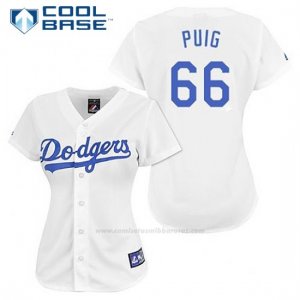 Camiseta Beisbol Hombre Los Angeles Dodgers Yasiel Puig 66 Blanco Cool Base