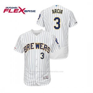 Camiseta Beisbol Hombre Milwaukee Brewers Orlando Arcia 150th Aniversario Patch Autentico Flex Base Blanco Azul