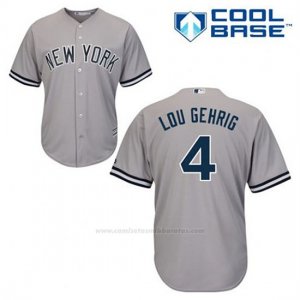 Camiseta Beisbol Hombre New York Yankees Lou Gehrig 4 Gris Cool Base