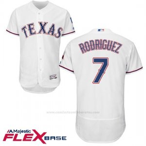 Camiseta Beisbol Hombre Texas Rangers 7 Pudge Rodriguez Blanco 2017 Flex Base