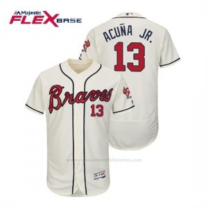 Camiseta Beisbol Hombre Atlanta Braves Ronald Acuna Jr. Flex Base Autentico Collezione Alternato 2019 Crema