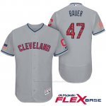 Camiseta Beisbol Hombre Cleveland Indians 2017 Estrellas y Rayas Trevor Bauer Gris Flex Base