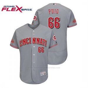 Camiseta Beisbol Hombre Cincinnati Reds Yasiel Puig 150th Aniversario Road Flex Base Gris