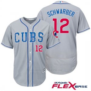 Camiseta Beisbol Hombre Chicago Cubs 12 Kyle Schwarber Autentico Coleccion Flex Base Gris
