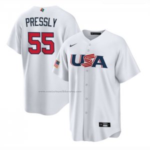 Camiseta Beisbol Hombre USA 2023 Ryan Pressly Replica Blanco