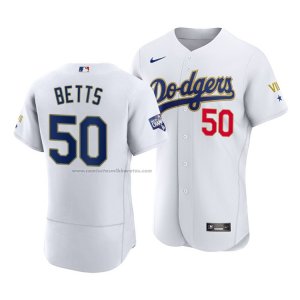 Camiseta Beisbol Hombre Los Angeles Dodgers Mookie Betts 2021 Gold Program Autentico Blanco Oro