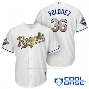 Camiseta Beisbol Hombre Kansas City Royals Campeones 36 Edinson Volquez Coolbase Oros