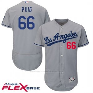Camiseta Beisbol Hombre Los Angeles Dodgers Yasiel Puig Autentico Coleccion Gris Flex Base