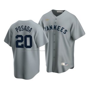 Camiseta Beisbol Hombre New York Yankees Jorge Posada Cooperstown Collection Road Gris