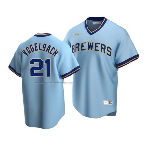 Camiseta Beisbol Hombre Milwaukee Brewers Daniel Vogelbach Cooperstown Collection Road Azul