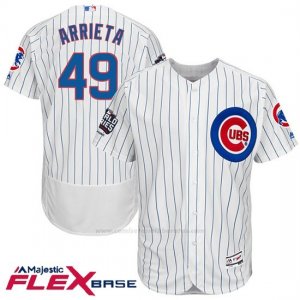 Camiseta Beisbol Hombre Chicago Cubs 49 Jake Arrieta Blanco 2016 World Series Champions Flex Base