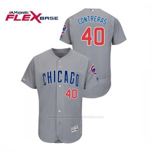 Camiseta Beisbol Hombre Chicago Cubs Willson Contreras 150th Aniversario Patch Flex Base Gris