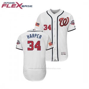 Camiseta Beisbol Hombre Washington Nationals Bryce Harper 2018 Stars & Stripes Flex Base Blanco