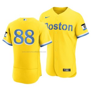 Camiseta Beisbol Hombre Boston Red Sox Michael Gettys 2021 City Connect Autentico Oro