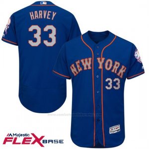 Camiseta Beisbol Hombre New York Mets Matt Harvey Azul Flex Base Autentico Coleccion