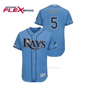 Camiseta Beisbol Hombre Tampa Bay Rays Matt Duffy 150th Aniversario Patch Autentico Flex Base Azul Luminoso
