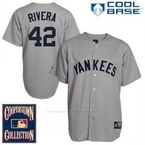 Camiseta Beisbol Hombre New York Yankees New York Mariano Rivera 42 Gris Cool Base Cooperstown