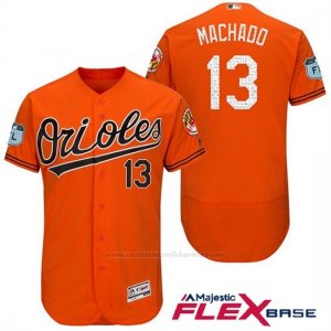 Camiseta Beisbol Hombre Baltimore Orioles 13 Manny Machado Naranja 2017 Entrenamiento de Primavera Flex Base Jugador