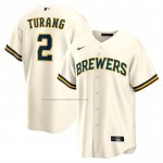 Camiseta Beisbol Hombre Milwaukee Brewers Brice Turang Primera Replica Crema1