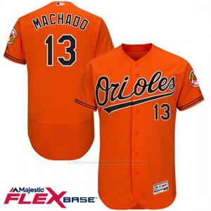 Camiseta Beisbol Hombre Baltimore Orioles 13 Manny Machado Naranja Flex Base Autentico Coleccion Jugador