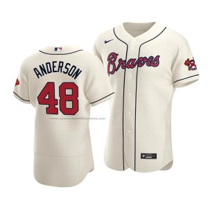 Camiseta Beisbol Hombre Atlanta Braves Ian Anderson Autentico Alterno Crema