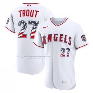 Camiseta Beisbol Hombre Los Angeles Angels Mike Trout 4 de Julio USA 250 Autentico Blanco