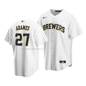 Camiseta Beisbol Hombre Milwaukee Brewers Willy Adames Replica Blanco Azul