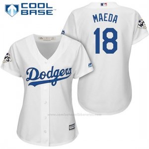 Camiseta Beisbol Mujer Los Angeles Dodgers 2017 World Series Kenta Maeda Blanco Cool Base
