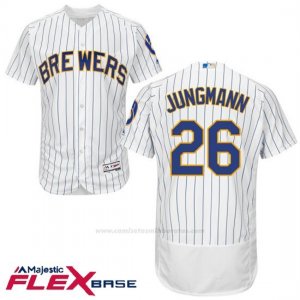 Camiseta Beisbol Hombre Milwaukee Brewers Taylor Jungmann Blanco Autentico Coleccion Flex Base