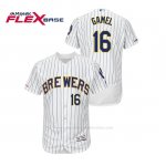 Camiseta Beisbol Hombre Milwaukee Brewers Ben Gamel 150th Aniversario Patch Autentico Flex Base Blanco Azul