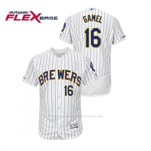 Camiseta Beisbol Hombre Milwaukee Brewers Ben Gamel 150th Aniversario Patch Autentico Flex Base Blanco Azul