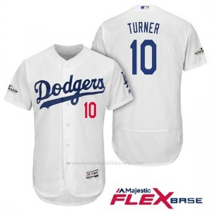 Camiseta Beisbol Hombre Los Angeles Dodgers 2017 Postemporada Justin Turner Blanco Flex Base