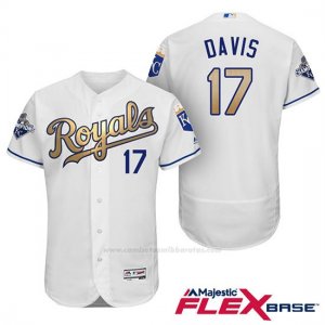 Camiseta Beisbol Hombre Kansas City Royals Campeones 17 Wade Davis Flex Base Oros