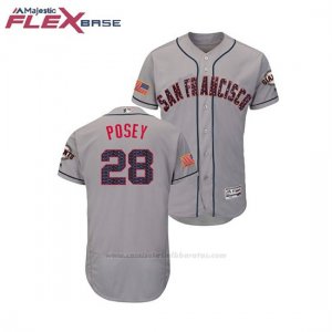 Camiseta Beisbol Hombre San Francisco Giants Buster Posey 2018 Stars & Stripes Flex Base Gris