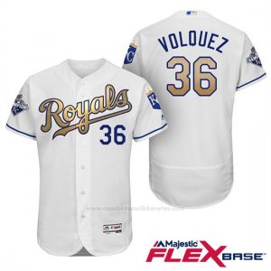 Camiseta Beisbol Hombre Kansas City Royals Campeones 36 Edinson Volquez Flex Base Oros