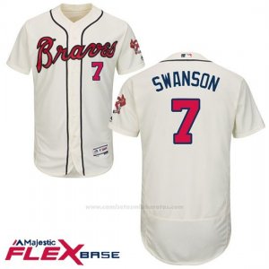 Camiseta Beisbol Hombre Atlanta Braves 7 Dansby Swanson Crema Flex Base