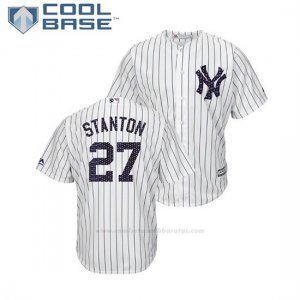 Camiseta Beisbol Hombre New York Yankees Giancarlo Stanton 2018 Stars & Stripes Cool Base Blanco