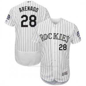 Camiseta Beisbol Hombre Colorado 28 Nolan Arenado Blanco Autentico Coleccion Jugador