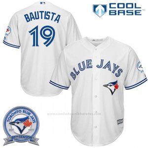 Camiseta Beisbol Hombre Toronto Blue Jays Jose Bautista 19 Blanco Cool Base