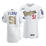 Camiseta Beisbol Hombre Los Angeles Dodgers Dylan Floro 2021 Gold Program Patch Autentico Blanco