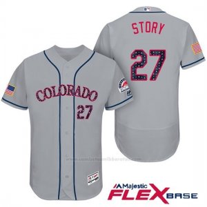 Camiseta Beisbol Hombre Colorado Rockies 2017 Estrellas y Rayas Trevor Story 27 Gris Flex Base