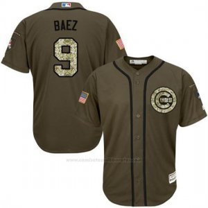 Camiseta Beisbol Hombre Chicago Cubs 9 Javier Baez Verde Salute To Service