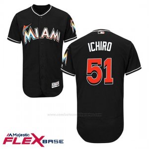 Camiseta Beisbol Hombre Miami Marlins 51 Ichiro Suzuki Alterno Negro Flex Base Autentico Coleccion
