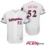 Camiseta Beisbol Hombre Milwaukee Brewers 2017 Estrellas y Rayas Jimmy Nelson Blanco Flex Base