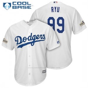 Camiseta Beisbol Hombre Los Angeles Dodgers 2017 Postemporada Hyun Jin Ryu Blanco Cool Base