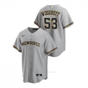 Camiseta Beisbol Hombre Milwaukee Brewers Brandon Woodruff Replica Road Gris
