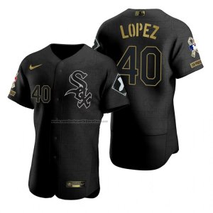 Camiseta Beisbol Hombre Chicago White Sox Reynaldo Lopez Negro 2021 Salute To Service